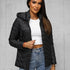Damen-Cropped-Pufferjacke in Matt-Schwarz mit Kapuze